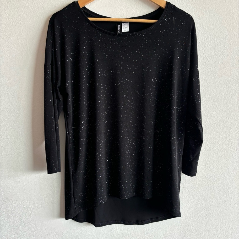 Black Sparkle Women's Top 3/4 Sleeve Stretchy Slouchy Oversized Girly S
